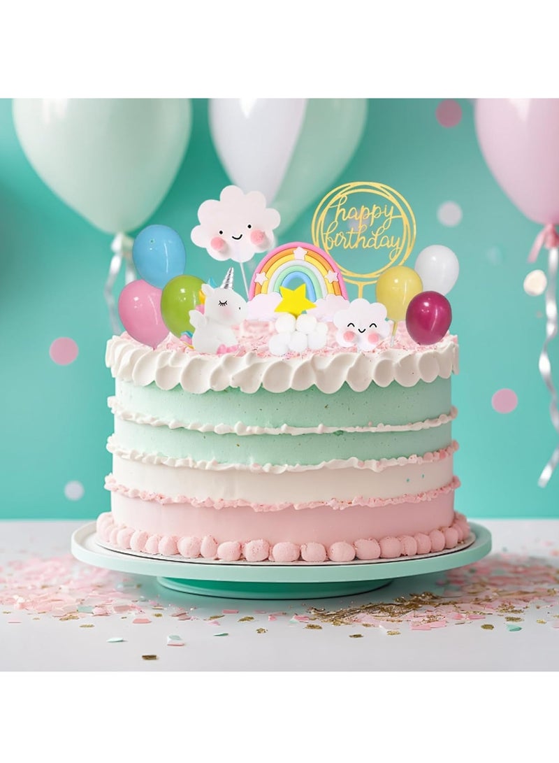 سيلكفكس كيك يونيكورن توبر ديكور كيك قوس قزح مع الكرات لوازم الحفلة لعيد ميلاد سعيد ، دش الطفل ، حفل الزفاف ، ديكور الكعكة للبنات الأولاد النساء - Image 2