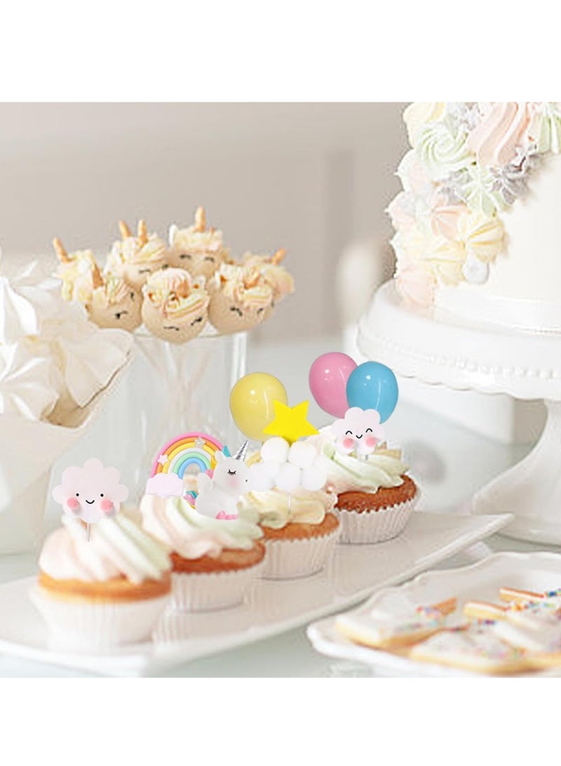 سيلكفكس كيك يونيكورن توبر ديكور كيك قوس قزح مع الكرات لوازم الحفلة لعيد ميلاد سعيد ، دش الطفل ، حفل الزفاف ، ديكور الكعكة للبنات الأولاد النساء - Image 3