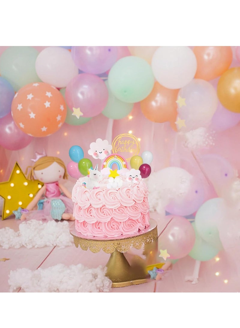 سيلكفكس كيك يونيكورن توبر ديكور كيك قوس قزح مع الكرات لوازم الحفلة لعيد ميلاد سعيد ، دش الطفل ، حفل الزفاف ، ديكور الكعكة للبنات الأولاد النساء - Image 4