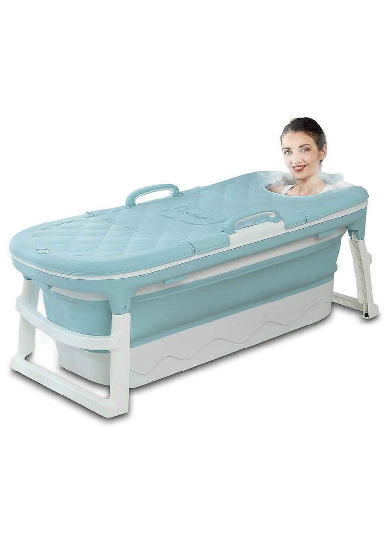 DubaiGallery Portable Bathtub For Adults, Foldable Children Tub Household Bath Basin, Constant Temperature with Cover Blue - Image 2