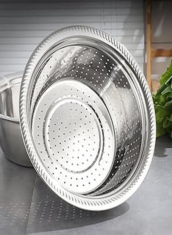 SKYLUME® Kitchen Multifunctional Stainless Steel 3 in 1 Colanders Basin Grater Strainer & Drain Basket Salad Maker Bowl Vegetable Fruits Washing Strainer Set (26cm) - Image 2