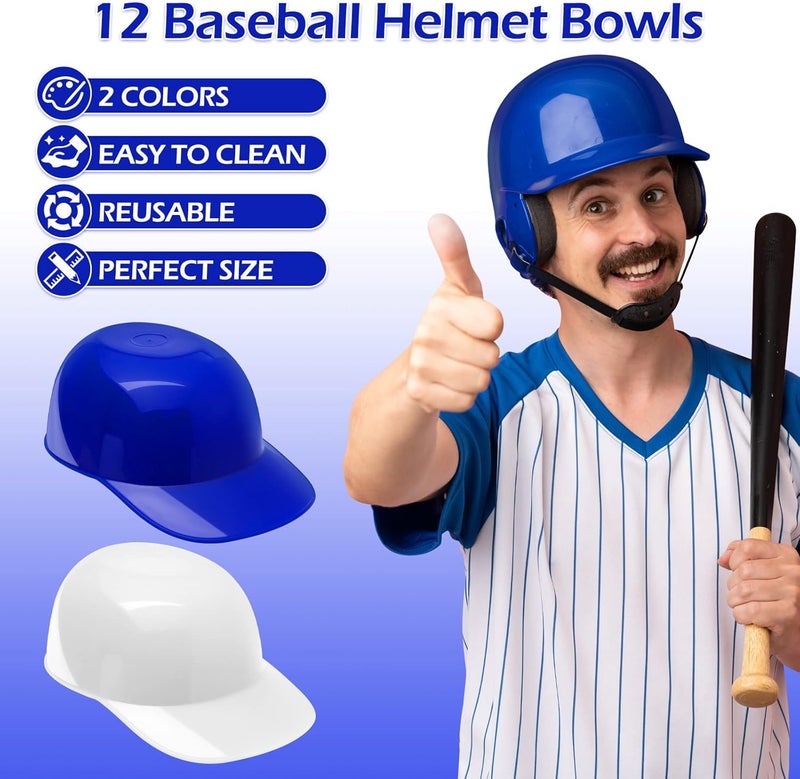 RONRONS 12 Pieces Baseball Helmet Ice Cream Bowls 8 oz Mini Baseball Cap Snack Bowls Plastic Sundae Bowl Kids Chip Cups for Party Dessert Supplies - Image 4