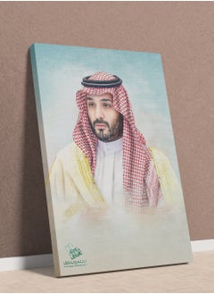 لوحة لوحة كانفاس على إطار خشبي لليوم الوطني السعودي بتصميم القائد محمد بن سلمان  - Image 1