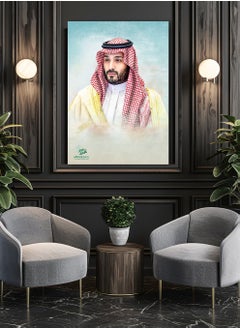 لوحة لوحة كانفاس على إطار خشبي لليوم الوطني السعودي بتصميم القائد محمد بن سلمان  - Image 4
