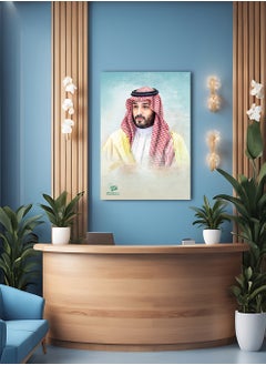 لوحة لوحة كانفاس على إطار خشبي لليوم الوطني السعودي بتصميم القائد محمد بن سلمان  - Image 3