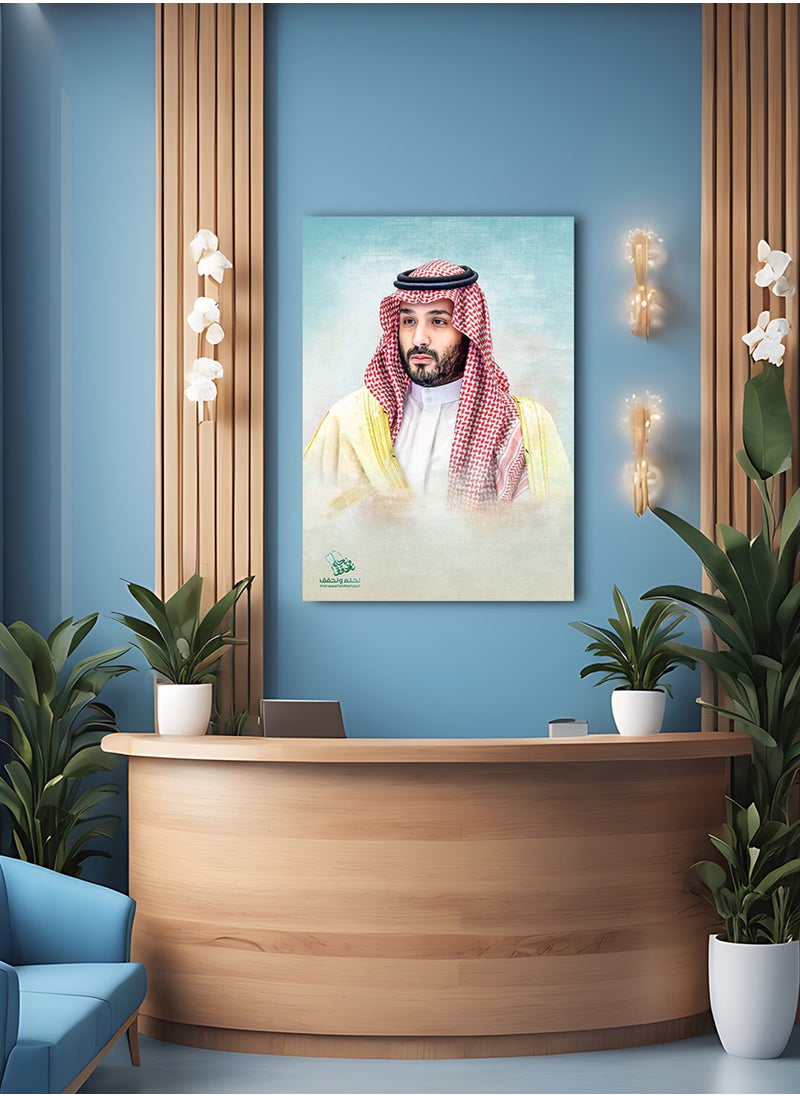 LOWHA Canvas Wall Art Stretched Over Wooden Frame with Prince Mohamed Bin Salman Painting For Saudi National Day  - Image 3