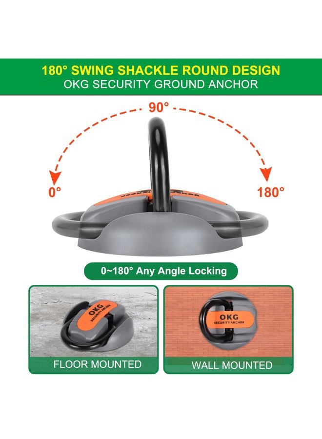 OKG Security Ground Anchor - 14mm (9/16in) Hardened Steel Swing Shackle - Heavy Duty Anti Theft Floor or Wall Anchor with 4 Fixed Mount Anchor Points for Bicycle, Moped, Motorcycle Security, Gray - Image 4
