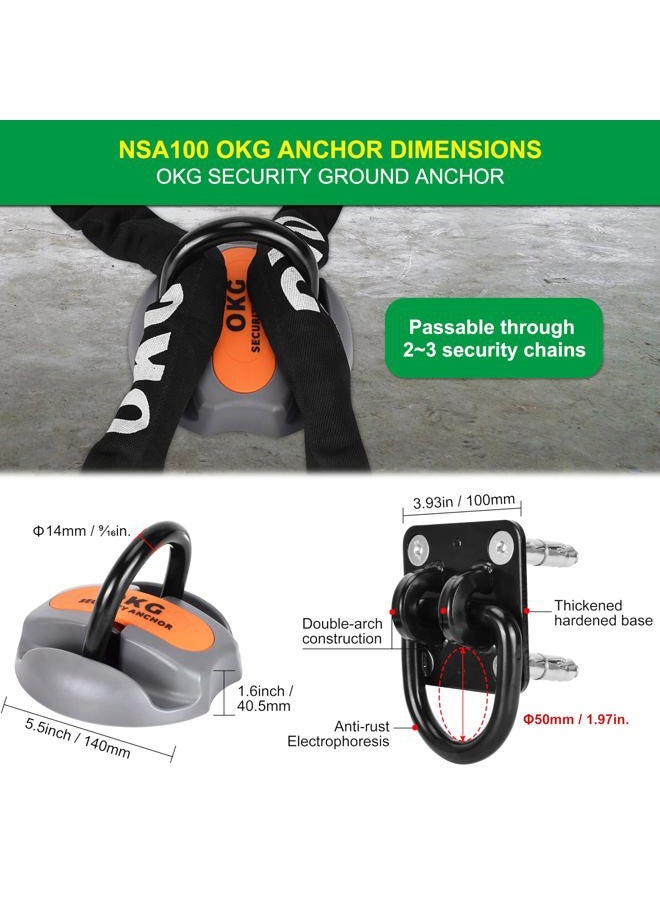 OKG Security Ground Anchor - 14mm (9/16in) Hardened Steel Swing Shackle - Heavy Duty Anti Theft Floor or Wall Anchor with 4 Fixed Mount Anchor Points for Bicycle, Moped, Motorcycle Security, Gray - Image 3
