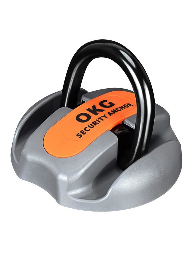OKG Security Ground Anchor - 14mm (9/16in) Hardened Steel Swing Shackle - Heavy Duty Anti Theft Floor or Wall Anchor with 4 Fixed Mount Anchor Points for Bicycle, Moped, Motorcycle Security, Gray - Image 1