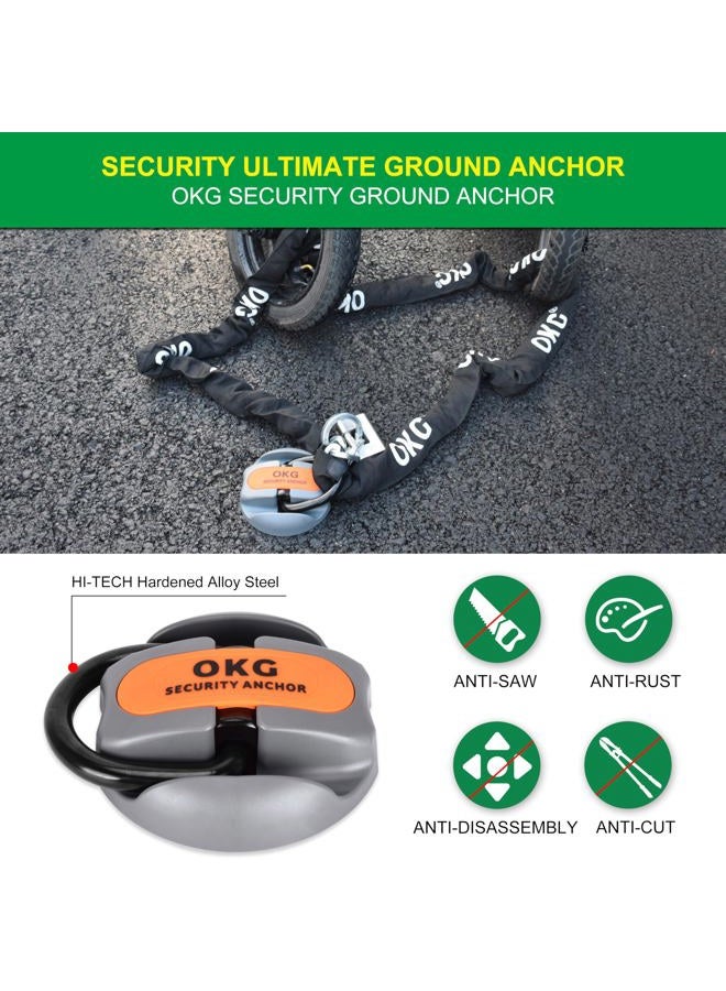 OKG Security Ground Anchor - 14mm (9/16in) Hardened Steel Swing Shackle - Heavy Duty Anti Theft Floor or Wall Anchor with 4 Fixed Mount Anchor Points for Bicycle, Moped, Motorcycle Security, Gray - Image 2