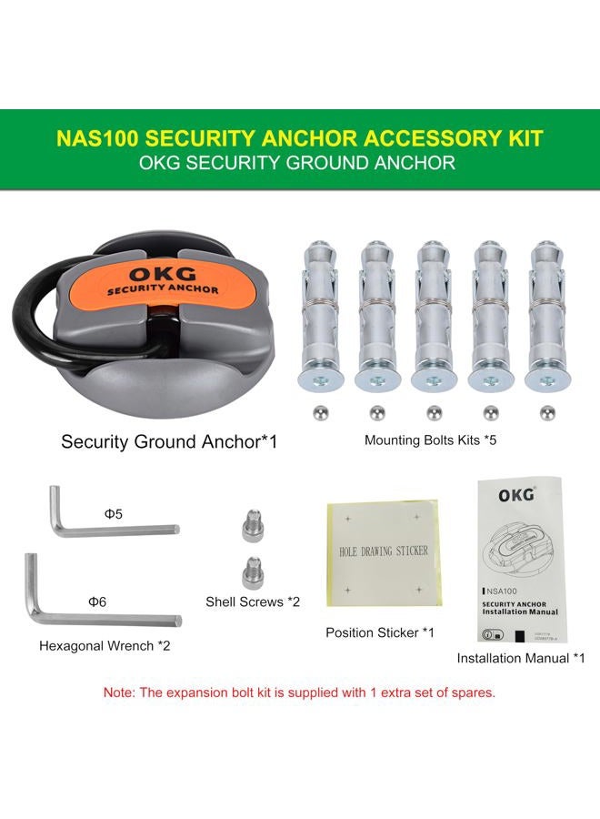 OKG Security Ground Anchor - 14mm (9/16in) Hardened Steel Swing Shackle - Heavy Duty Anti Theft Floor or Wall Anchor with 4 Fixed Mount Anchor Points for Bicycle, Moped, Motorcycle Security, Gray - Image 5