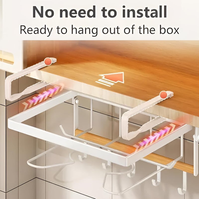 DecorTwist DecorTwist Multifunctional Kitchen Wall Organizer with Pot Lid Holder 5 Hooks SpaceSaving Utensil Hanger for Cooking Bathroom 24cm x 19cm x27cm White - Image 3