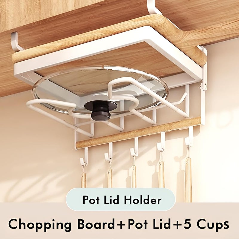 DecorTwist DecorTwist Multifunctional Kitchen Wall Organizer with Pot Lid Holder 5 Hooks SpaceSaving Utensil Hanger for Cooking Bathroom 24cm x 19cm x27cm White - Image 5