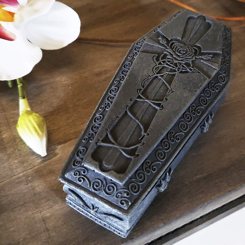 Summit Collection Gothic Gargoyle Coffin Box with Rose Cross Design for Jewelry and Trinkets - Image 5