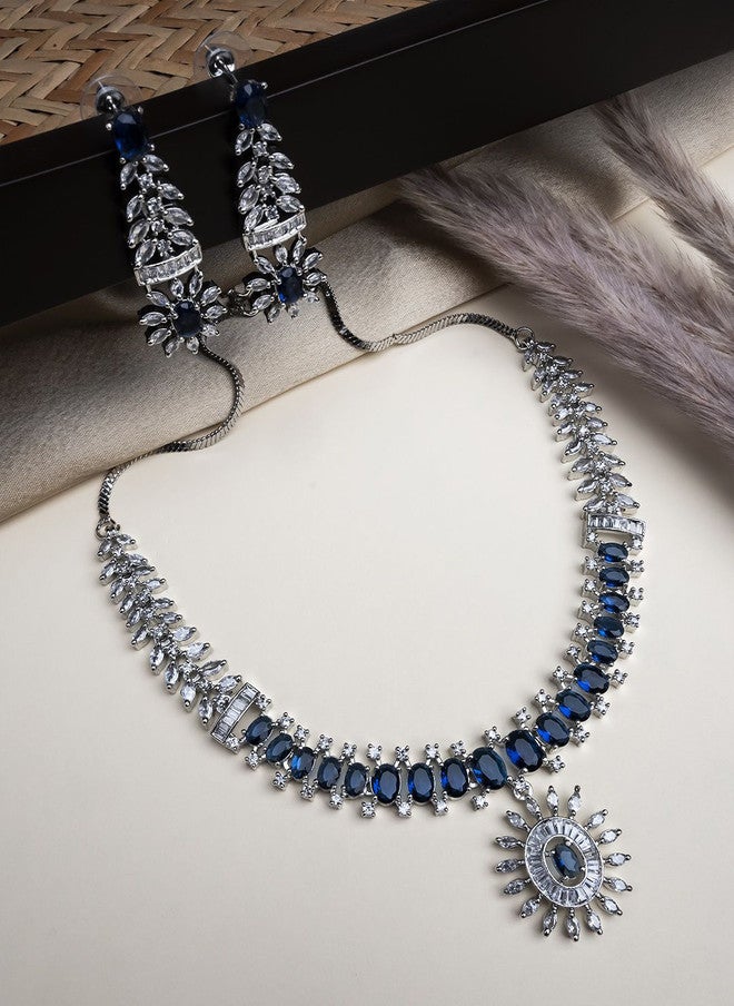 StileAdda Silver-Plated Cubic Zirconia & American Diamond-Studded Jewellery Set - Image 1