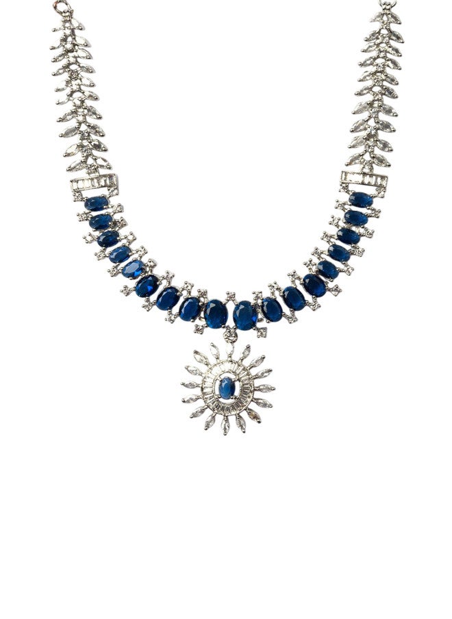 StileAdda Silver-Plated Cubic Zirconia & American Diamond-Studded Jewellery Set - Image 3