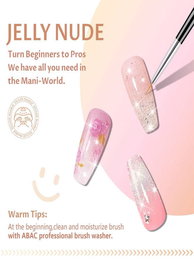 ABAC Solid Jelly Gel Nail Polish Set Hema Free Sheer 24 Colors w/Dual Brush - Nude Pink Shades,Non-Toxic & Transparent Long-Lasting Soak-Off Gel Kit for Home & Salon Use-Spring/Summer Nails - Image 4