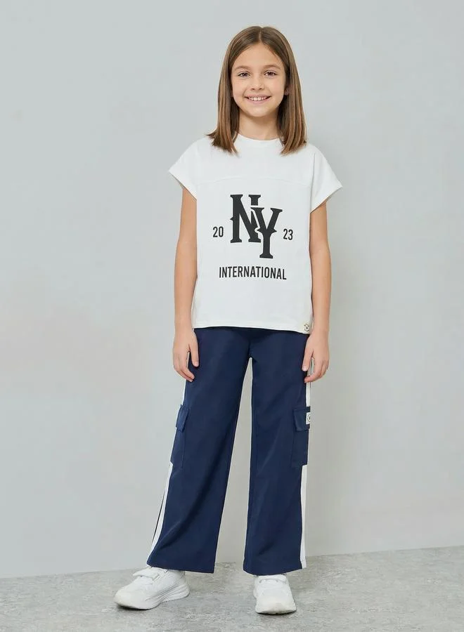 Styli Kids Graphic Print T-Shirt And Cargo Trousers Set