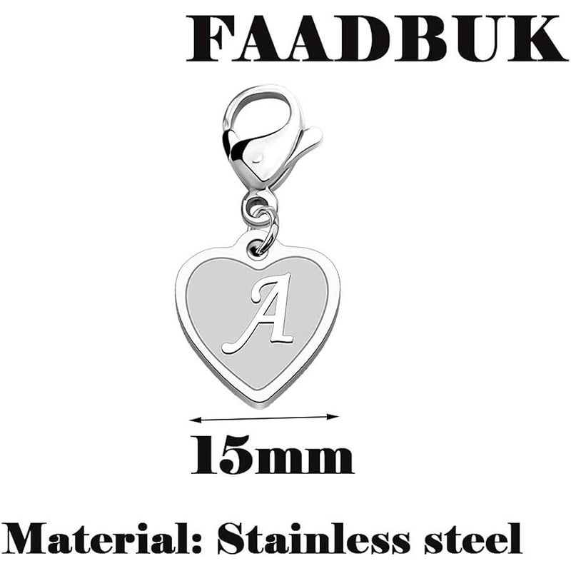 FAADBUK دلاية على شكل قلب بالحرف الاول من A-Z للسوار وسلسلة المفاتيح والقلادة، مشبك من الستانلس ستيل بمشبك على التعليقة - Image 2