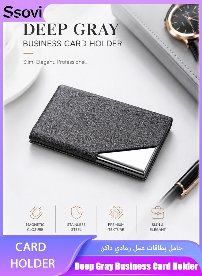 Ssovi Portable Practical Metal Business Card Holder, Fashionable Business Card Box，Business Card Case, Business Card Holderfor Men and Women, Pocket Metal Card Case,Stainless Steel Card Holder Dark Gray - Image 1