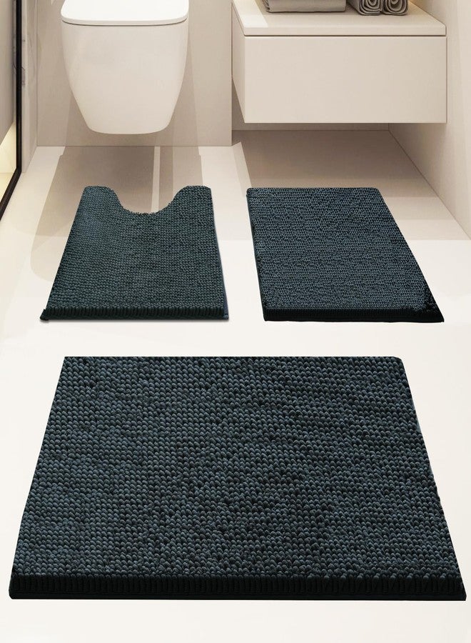 Flotstiga Bathroom Rugs Sets 3 Piece Non Slip,Bath Rugs with PVC Backing Bath Carpet,Bathroom Rug Washable,Absorbent,Plush Carpet Mats,Bath Mats for Bedroom, Kitchen,Tub,Home Decor(Dark Grey) - Image 3