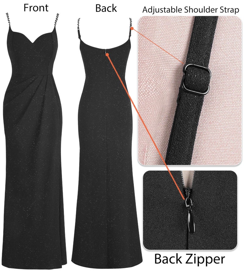 VFSHOW Womens Sexy Formal Prom Ruched Hight Slit Spaghetti Strap Maxi Dress Sweetheart Cocktail Wedding Guest Glitter Fitted Bodycon Evening Long Gown (Black, Large) 11181 BLK L - Image 5
