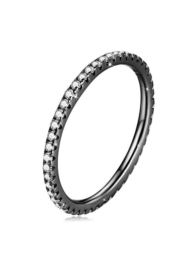 WOSTU 925 Sterling Silver Ring Eternity Cubic Zirconia Stackable Band Ring Tarnish Resistant Wedding Band for Women Men Multi Colors Statement Ring Comfort Fit Ring Gifts for 1.5mm Ring Size 10 Black - Image 1