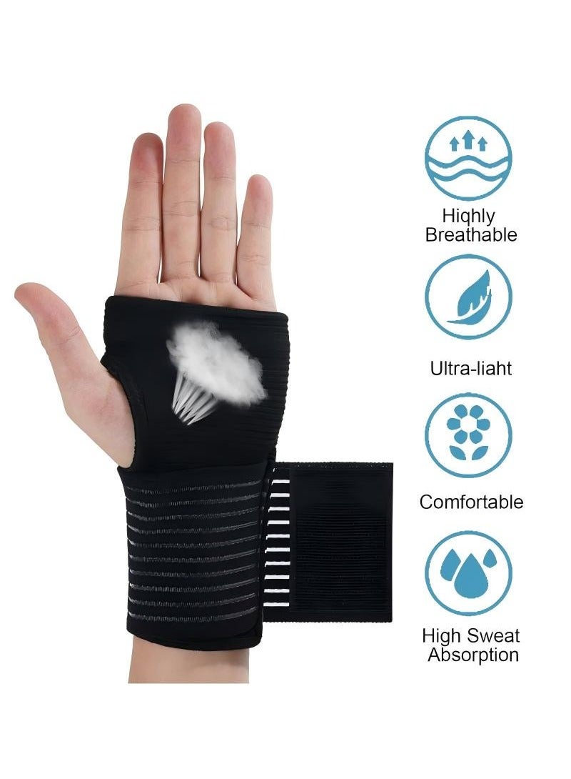 Wrist Brace, 2 Pack Elastic Wrist Support with Strap, Wrist Compression Wrap Adjustable Wrist Strap Relieves Wrist Pain, Tendonitis, Sports Use for Men and Women, Right & Lef(Black) - Image 2