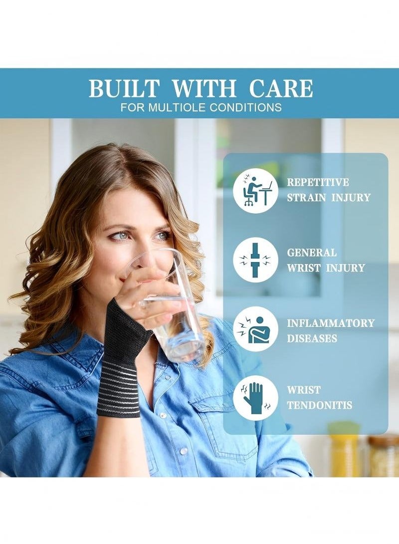 Wrist Brace, 2 Pack Elastic Wrist Support with Strap, Wrist Compression Wrap Adjustable Wrist Strap Relieves Wrist Pain, Tendonitis, Sports Use for Men and Women, Right & Lef(Black) - Image 4