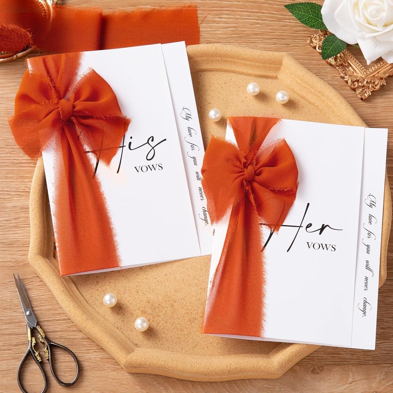 Doris Home 2" x21Yd Chiffon Ribbon for Flower Bouquet, Orange & Cream Fabric Ribbon for Gift Wrapping, Handmade Frayed Ribbon for Wedding/Christmas Decorations - Image 4