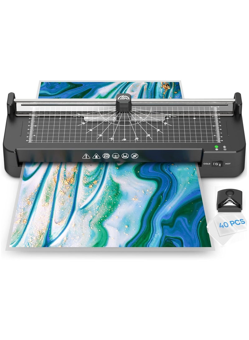 Generic Laminator,A3/A4/A5/A6 Thermal Laminator Machine, 9 in 1 Cold Laminator Machine with Paper Cutter and Corner Rounder,40 Laminating Pouches for Home Office School  - Image 1