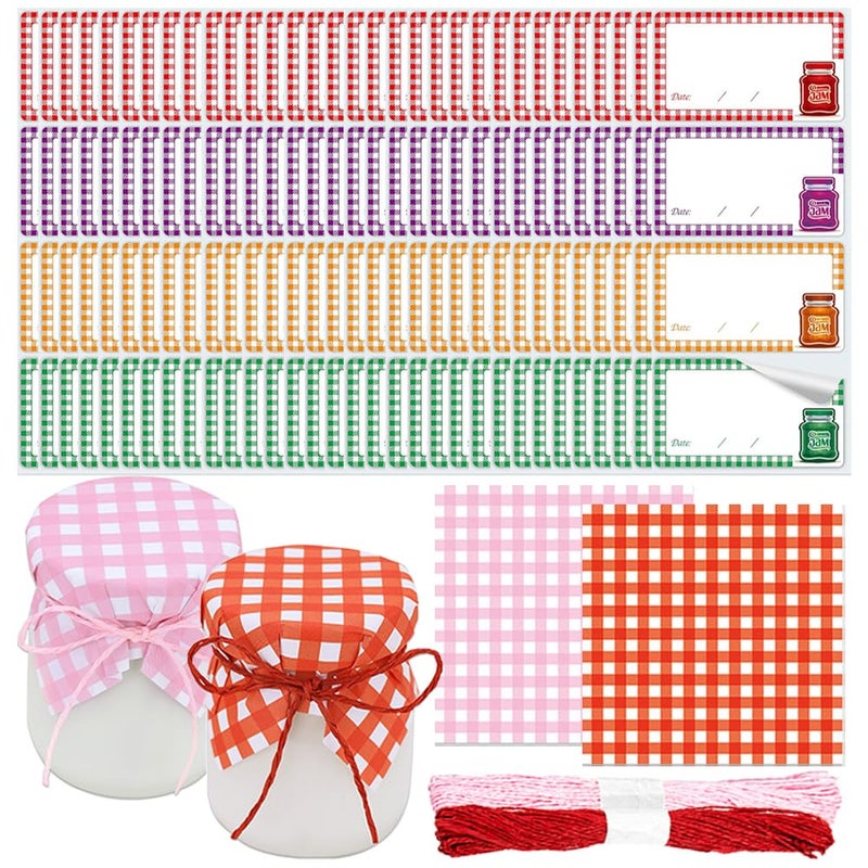 TRKETK 128 Pièces Kit de Nappes en Papier avec Étiquettes, Étiquettes Autocollantes Vintage Kit de Décoration de Pot de Confiture pour Cadeau, Fête de Mariage, Artisanat, Pâtisserie (Rose, Rouge) - Image 1