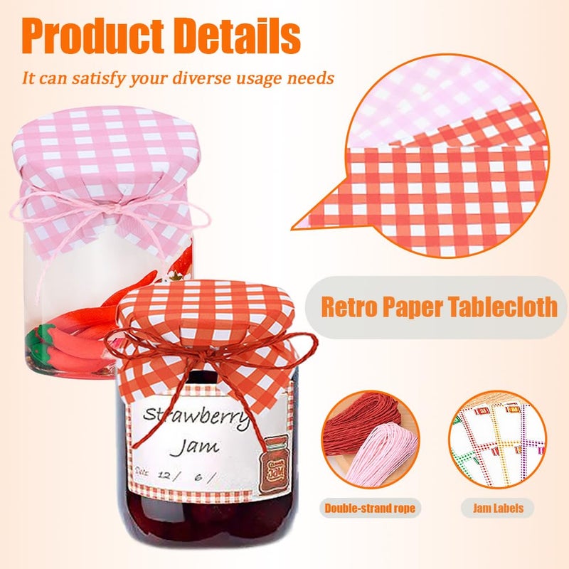 TRKETK 128 Pièces Kit de Nappes en Papier avec Étiquettes, Étiquettes Autocollantes Vintage Kit de Décoration de Pot de Confiture pour Cadeau, Fête de Mariage, Artisanat, Pâtisserie (Rose, Rouge) - Image 3