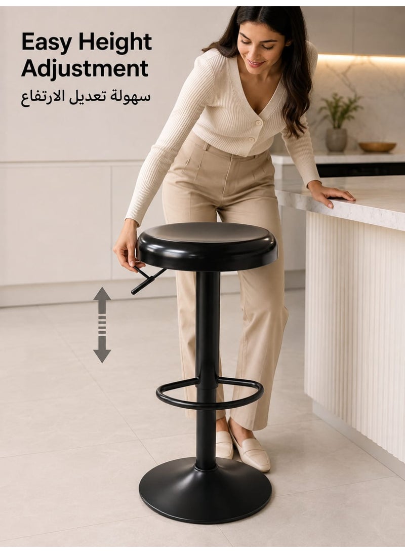 هبّة كرسي بار قابل للتعديل والدوران بزاوية 360 درجة، يتميز بمقعد دائري من الفولاذ المقاوم للصدأ ومسند للقدمين وقاعدة عريضة – كرسي مرتفع قابل لتعديل الارتفاع للمطابخ والمقاهي والبارات – فضي/أسود (ارتفاع قابل للتعديل حتى 80 سم) - Image 2