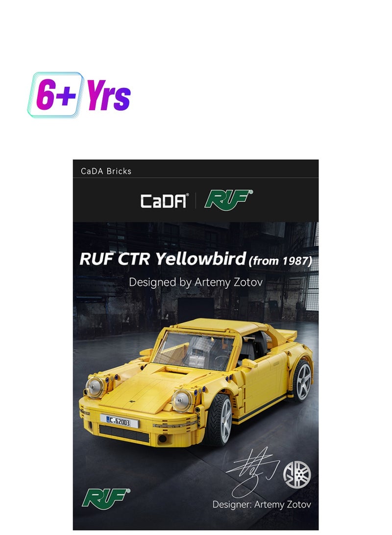CaDA CaDA Remote Control Car Toy Building Blocks Yellow Ruf Porsche CTR 2017 Yellowbird Car Officially licensed C62003W 1515pcs for +8 Years old  - Image 1