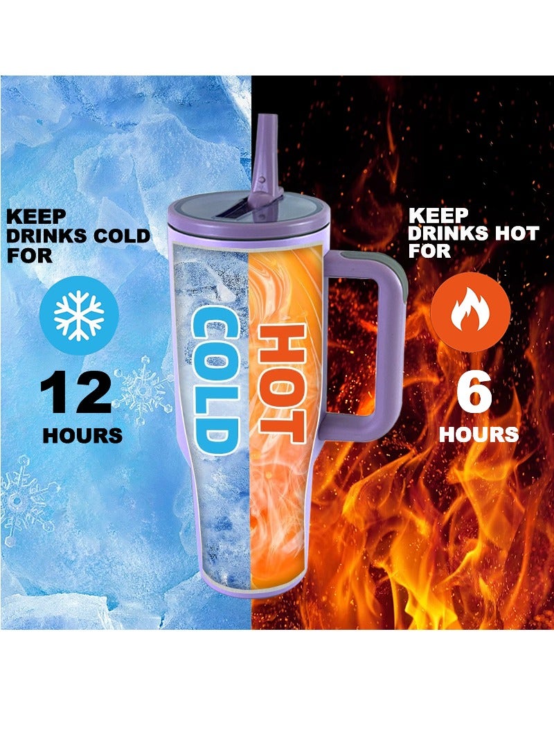 ROEIEIS 40 oz Tumbler with Handle & Simple Flip Straw - Car Cup Holder Friendly, Leak Resistant Water Bottle-Reusable Insulated Stainless Steel & Rubber Base - Gifts for Women & Men - Image 4