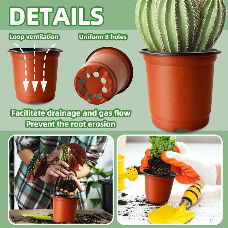 Baaxxango 200 PCS Plastic Nursery Pots,4 Inch Seedling Starting Pot with Holes,Flower Plant Container for Succulent,Seed,Cuttings,Transplanting - Image 5