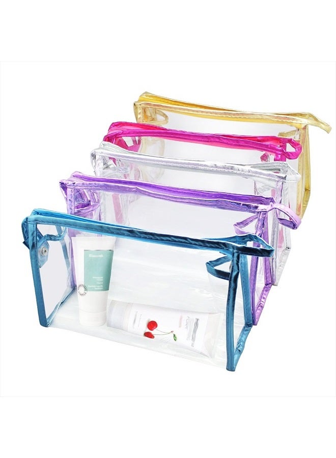 Meetory 5 Pcs Clear Waterproof Cosmetic Bag with Zipper, PVC Transparent Plastic Makeup Organizing Bags Travel Toiletry Pouch for Bathroom, Vacation and Organizing - Image 1