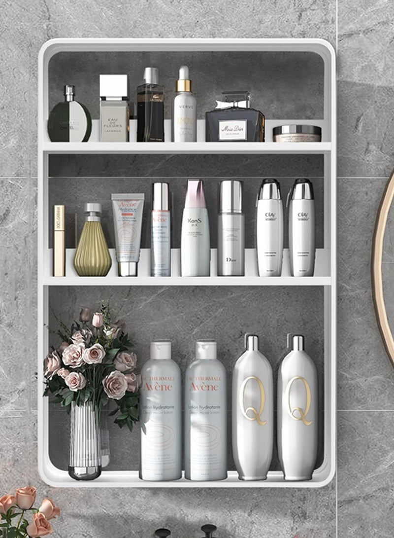 3 Tier Bathroom Shelf Wall Mounted Self Adhesive Shower Shelves Stainless Steel Wall Hanger Storage Rack Bathroom Organizer Shelf Over The Toilet Utility Shelves for Living Room Kitchen (White)  - Image 1