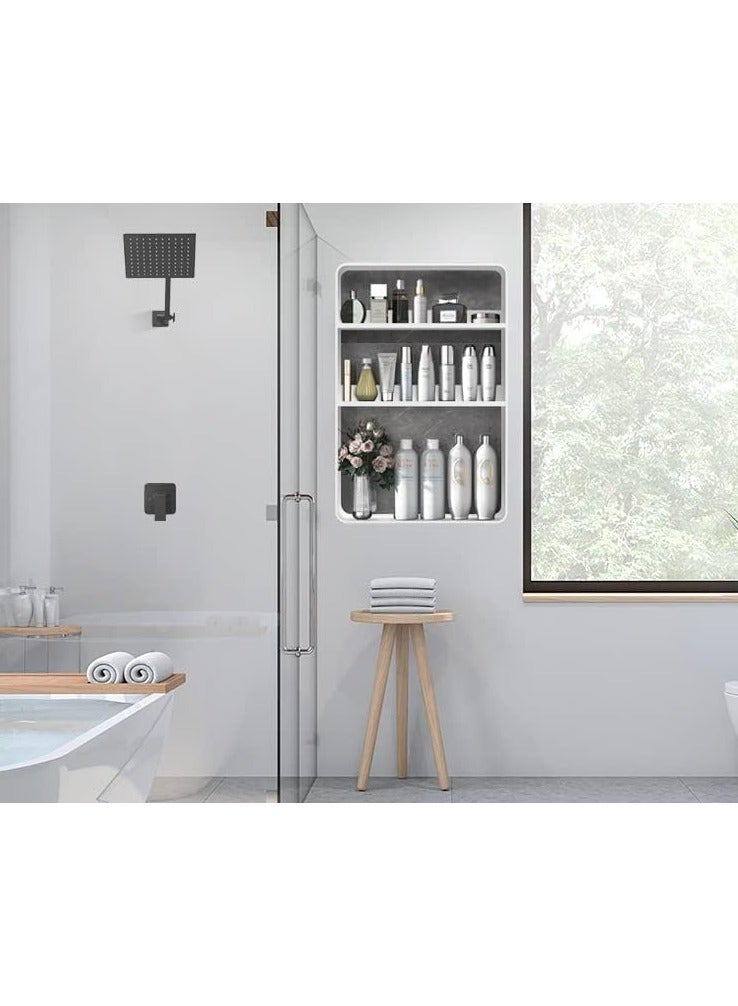 3 Tier Bathroom Shelf Wall Mounted Self Adhesive Shower Shelves Stainless Steel Wall Hanger Storage Rack Bathroom Organizer Shelf Over The Toilet Utility Shelves for Living Room Kitchen (White)  - Image 2