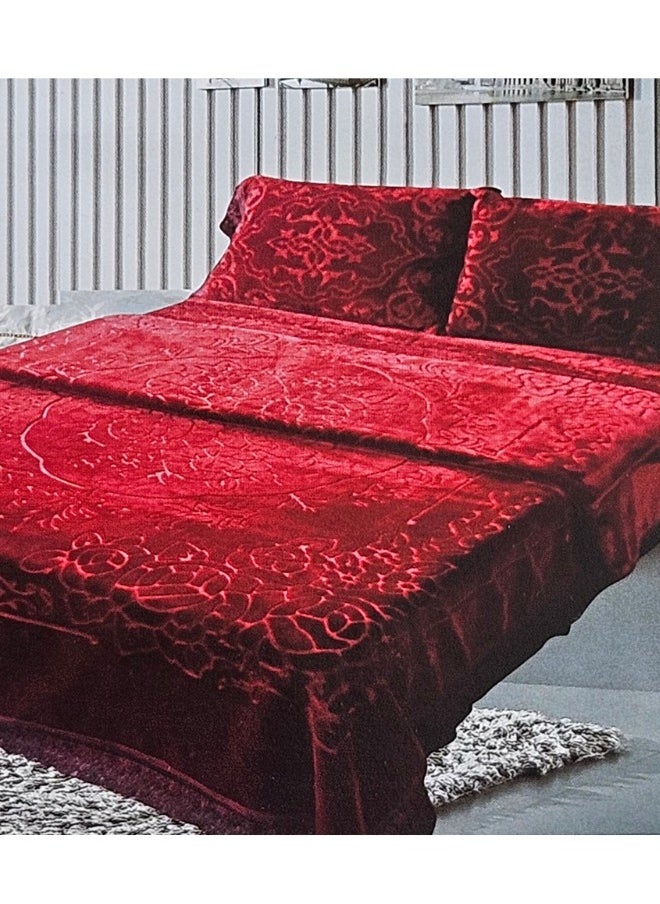 سمارت هوم طقم بطانية شتوية ثقيلة 4 قطع بمقاس 220X240 مع غطاء مرتبة مقاس 260X230 سم و 2 أغطية مخدات مقاس 55X75 سم ، بطانية بطبقة مزدوجة فائقة النعومة مصنوعة من مواد عالية الجودة صناعة كورية أصلية ممتازة( وزن الطقم كامل 9 كجم )  - Image 2