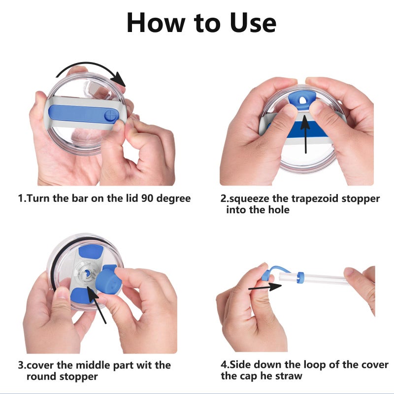 DUNLAGUE مجموعة سدادة تسرب السيليكون متوافقة مع ستانلي كأس 2.0 30oz و 40oz مع غطاء القش (مجموعة من 2 قزحية) - Image 5