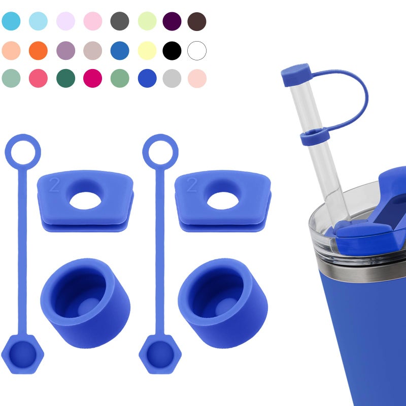 DUNLAGUE مجموعة سدادة تسرب السيليكون متوافقة مع ستانلي كأس 2.0 30oz و 40oz مع غطاء القش (مجموعة من 2 قزحية) - Image 1