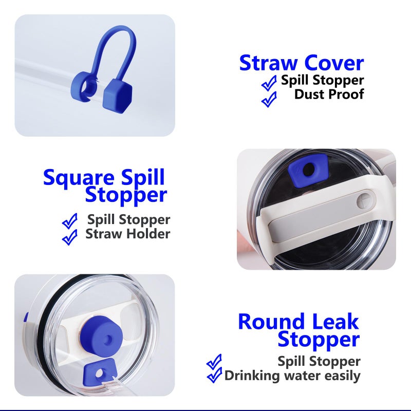 DUNLAGUE مجموعة سدادة تسرب السيليكون متوافقة مع ستانلي كأس 2.0 30oz و 40oz مع غطاء القش (مجموعة من 2 قزحية) - Image 2