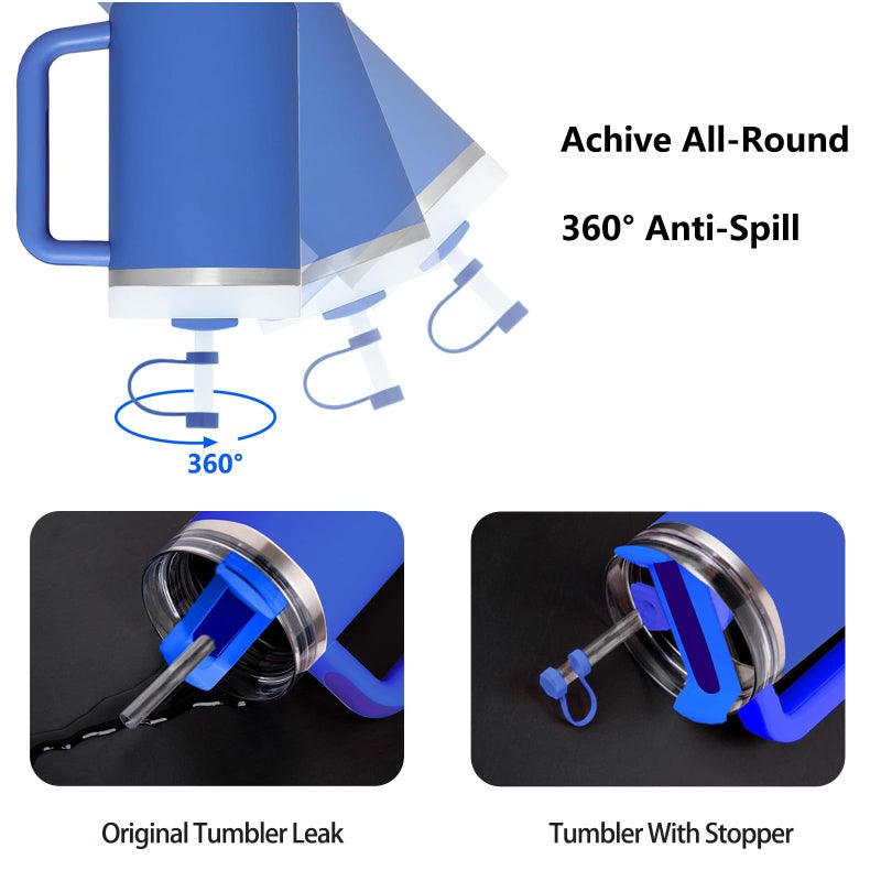 DUNLAGUE مجموعة سدادة تسرب السيليكون متوافقة مع ستانلي كأس 2.0 30oz و 40oz مع غطاء القش (مجموعة من 2 قزحية) - Image 3