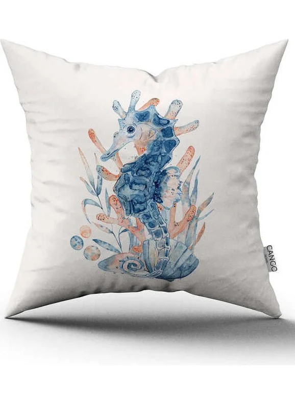 Cango Home Double Sided Blue Orange Marine Patterned Digital Printed Throw Pillow Cover CGH1158
