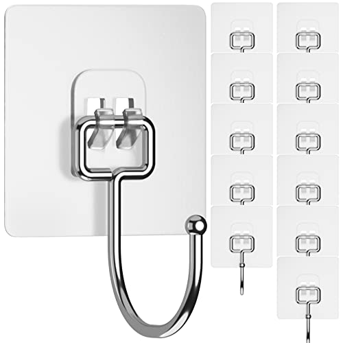 GLUIT Adhesive Large Wall Hooks for Hanging Heavy Duty 22 lbs Hooks for Walls No Damage, Towel Sticky Clear Hooks, Waterproof, Home, Bathroom, Kitchen, Office, and Outdoor 12 Pack - Image 1