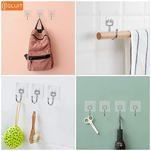 GLUIT Adhesive Large Wall Hooks for Hanging Heavy Duty 22 lbs Hooks for Walls No Damage, Towel Sticky Clear Hooks, Waterproof, Home, Bathroom, Kitchen, Office, and Outdoor 12 Pack - Image 5