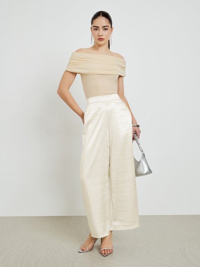 Styli Off-White Ruched Off-Shoulder Knit Top - Image 3
