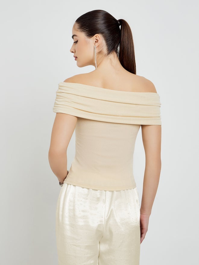 Styli Off-White Ruched Off-Shoulder Knit Top - Image 5